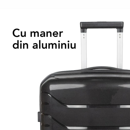 Troler voiaj Mic S, StowAway, Naimeed D5966, 4 roti duble 360 grade detasabile , PP, inchidere cifru, Negru, 37x20x48cm
