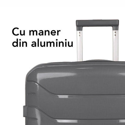 Troler voiaj Mic S, StowAway, Naimeed D5967, 4 roti duble 360 grade, PP, inchidere cifru, Gri, 37x20x48cm