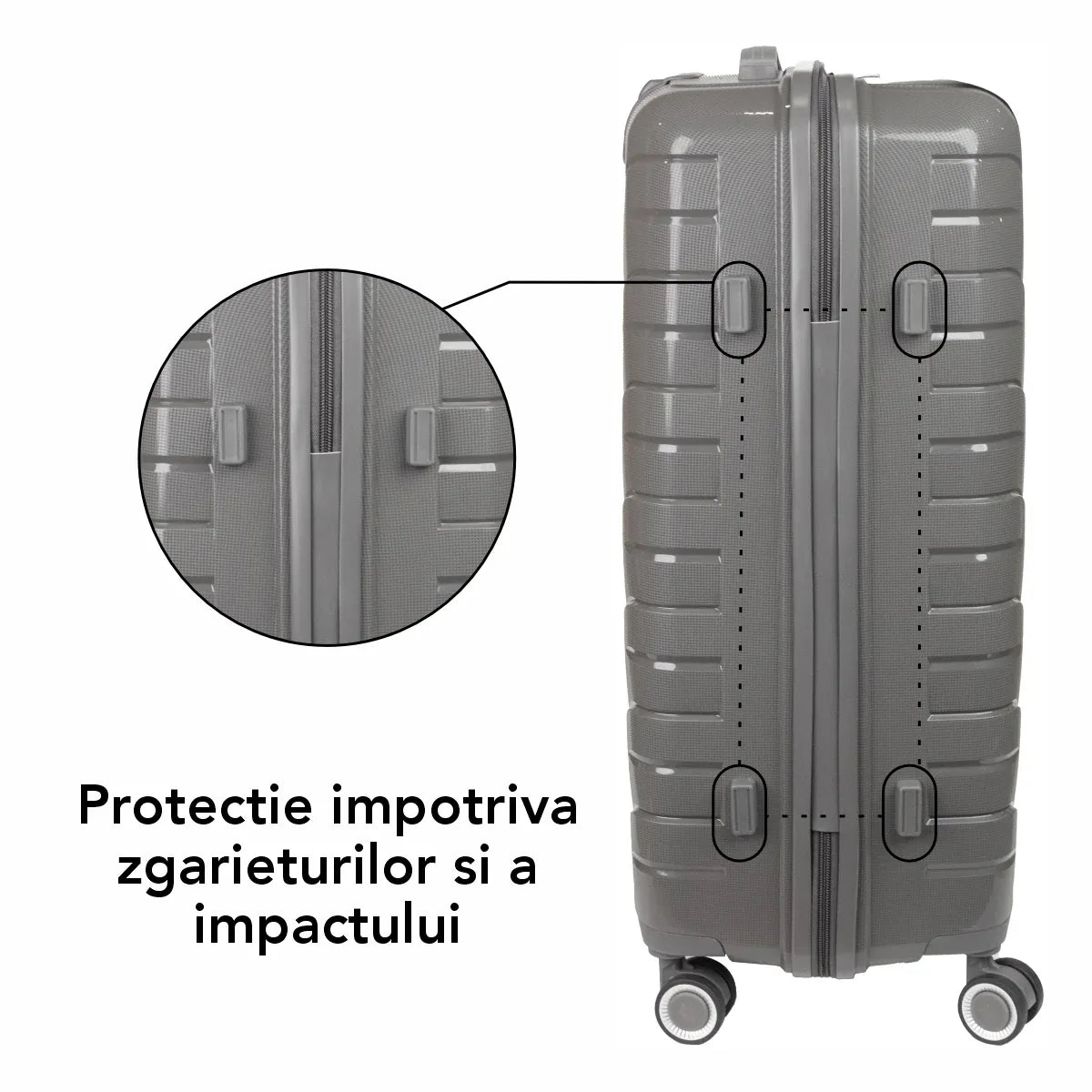Troler voiaj Mare L, StowAway, Naimeed D5967, 4 roti duble 360 grade, PP, inchidere cifru, Gri, 44x26x61cm