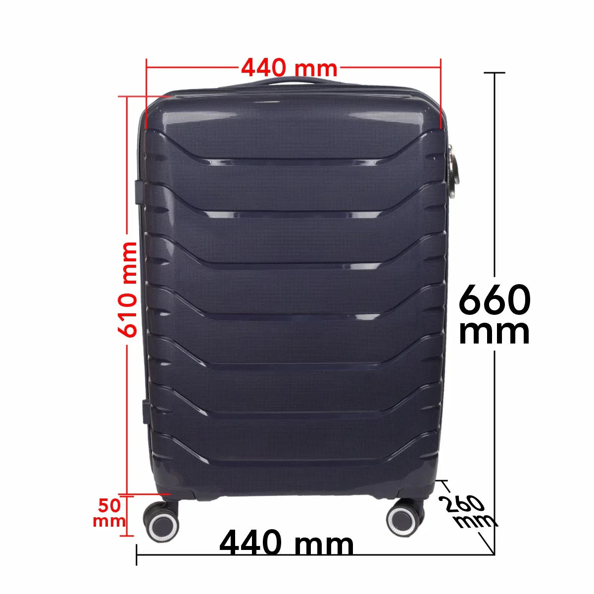 Troler voiaj Mare L, StowAway, Naimeed D5968, 4 roti duble 360 grade detasabile , PP, inchidere cifru, Mov Inchis, 44x26x61cm