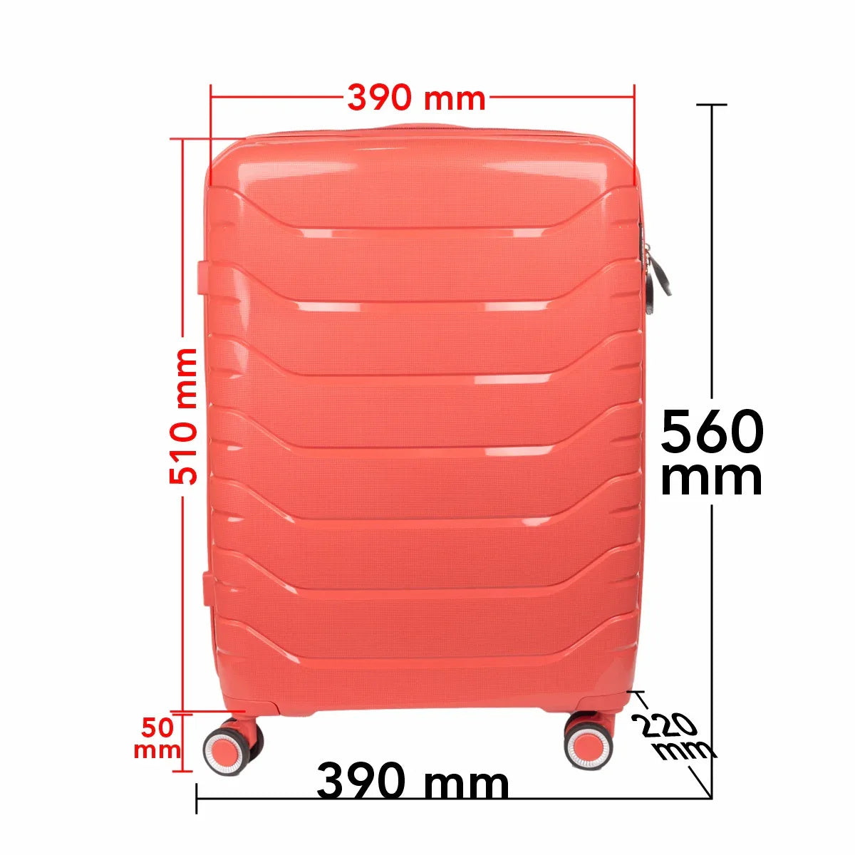 Troler voiaj Mediu M, StowAway, Naimeed D5969, 4 roti duble 360 grade detasabile , PP, inchidere cifru, Rosu, 39x22x51cm