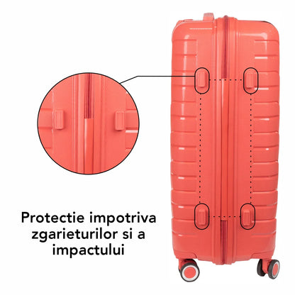 Troler voiaj Mare L, StowAway, Naimeed D5969, 4 roti duble 360 grade detasabile , PP, inchidere cifru, Rosu, 44x26x61cm