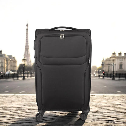 Troler voiaj Mediu, Naimeed D5971, 4 roti duble 360 grade, material textil, inchidere cifru, Negru, 41x27x62cm