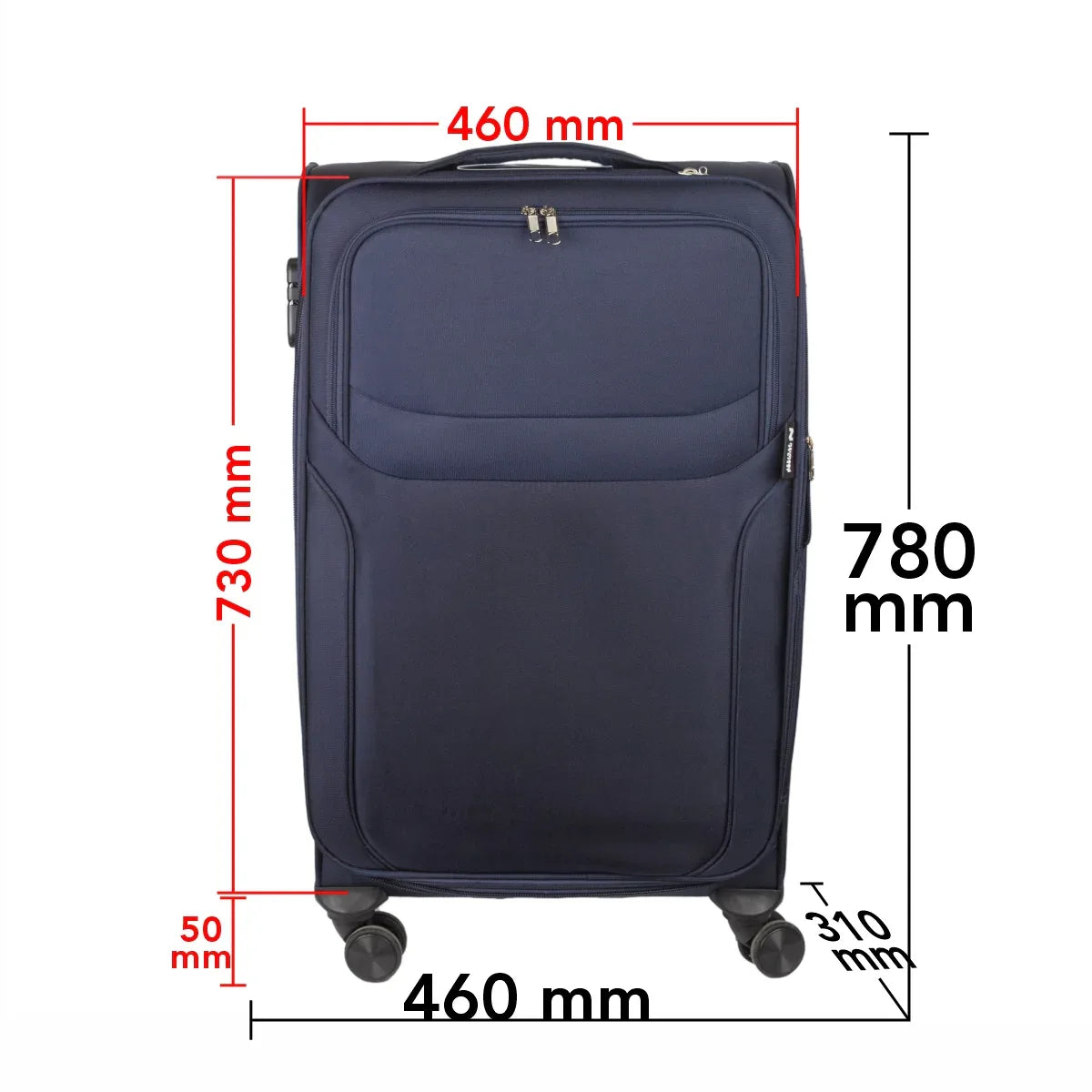 Troler voiaj Mic, Naimeed D5972, 4 roti duble 360 grade, material textil, inchidere cifru, Albastru, 36x23x52cm