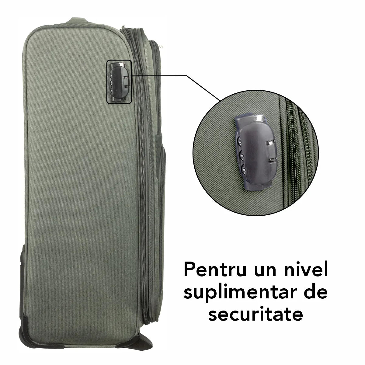 Troler voiaj Mediu, Naimeed D5975, 2 roti, material textil, inchidere cifru, Kaki, 40x28x63cm
