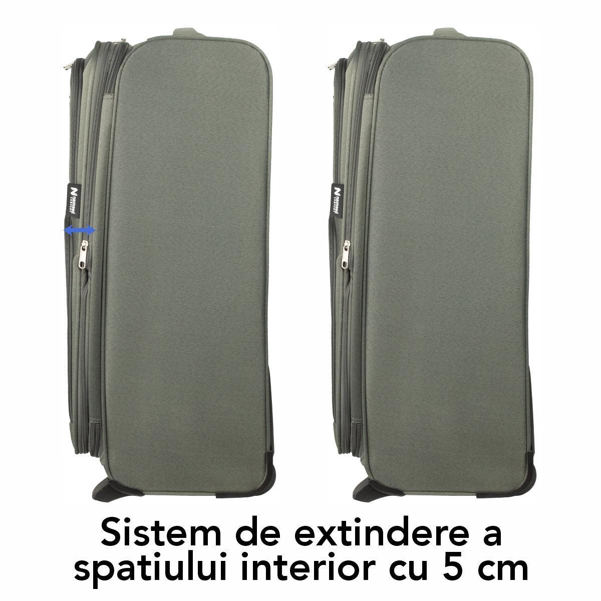 Troler voiaj Mare, Naimeed D5975, 2 roti, material textil, inchidere cifru, Kaki, 45x30x73cm