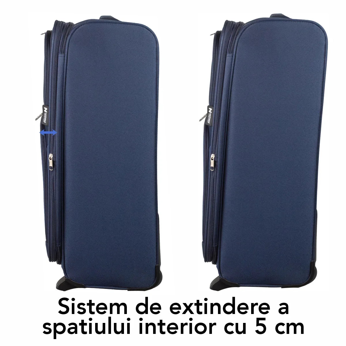Troler voiaj Mic, Naimeed D5976, 2 roti, material textil, inchidere cifru, Albastru, 35.5x26x52cm