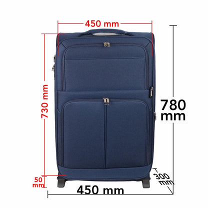 Troler voiaj Mare, Naimeed D5976, 2 roti, material textil, inchidere cifru, Albastru, 45x30x73cm