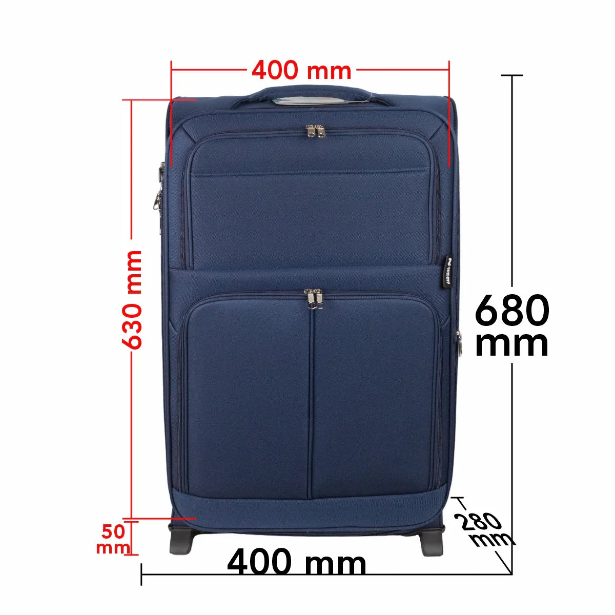 Troler voiaj Mediu, Naimeed D5976, 2 roti, material textil, inchidere cifru, Albastru, 40x28x63cm