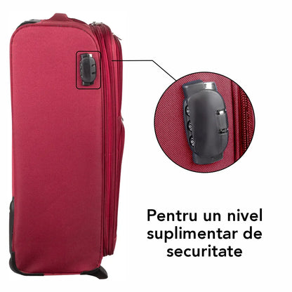 Troler voiaj Mediu, Naimeed D5977, 2 roti, material textil, inchidere cifru, Rosu, 40x28x63cm