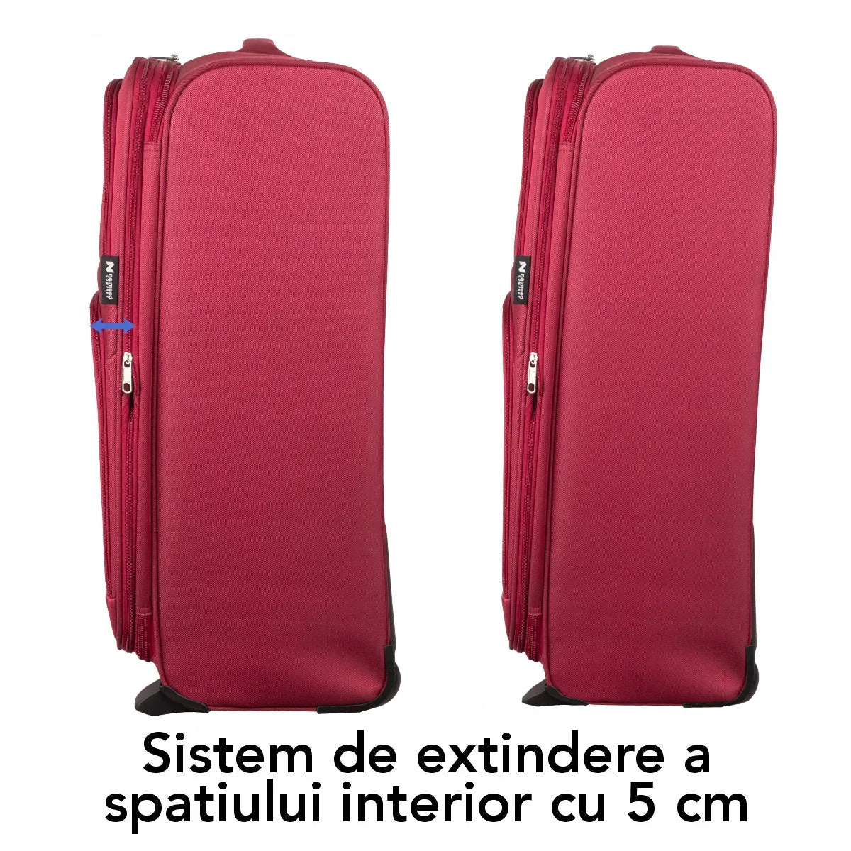 Troler voiaj Mic, Naimeed D5977, 2 roti, material textil, inchidere cifru, Rosu, 35.5x26x52cm