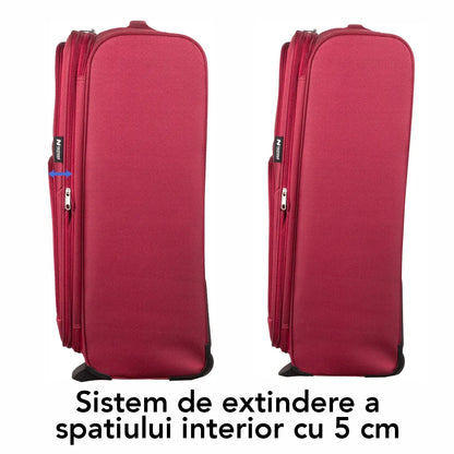 Troler voiaj Mediu, Naimeed D5977, 2 roti, material textil, inchidere cifru, Rosu, 40x28x63cm