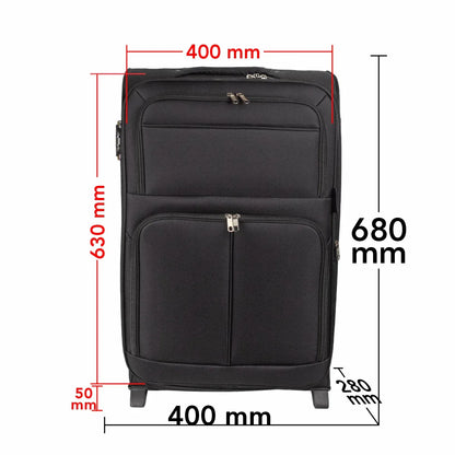 Troler voiaj Mediu, Naimeed D5978, 2 roti, material textil, inchidere cifru, Negru, 40x28x63cm