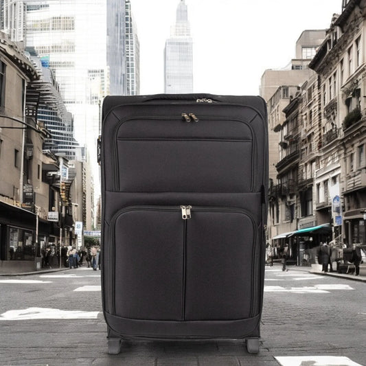 Troler voiaj Mare, Naimeed D5978, 2 roti, material textil, inchidere cifru, Negru, 45x30x73cm