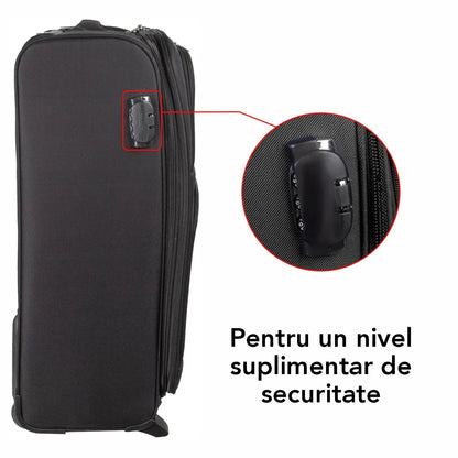 Troler voiaj Mic, Naimeed D5978, 2 roti, material textil, inchidere cifru, Negru, 35.5x26x52cm