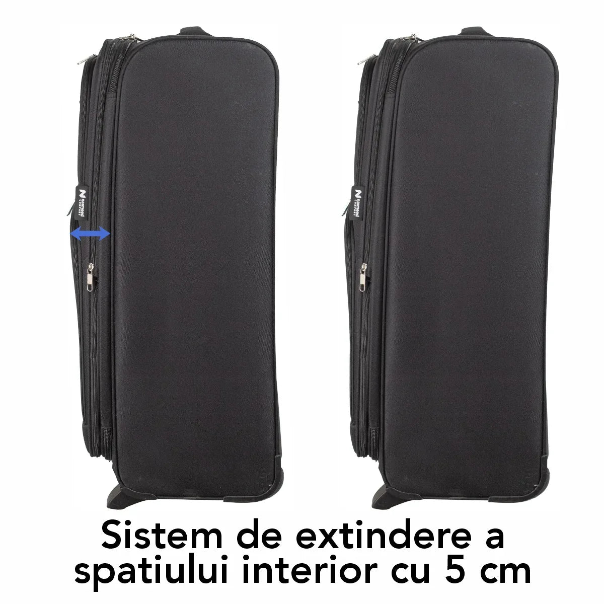 Troler voiaj Mediu, Naimeed D5978, 2 roti, material textil, inchidere cifru, Negru, 40x28x63cm