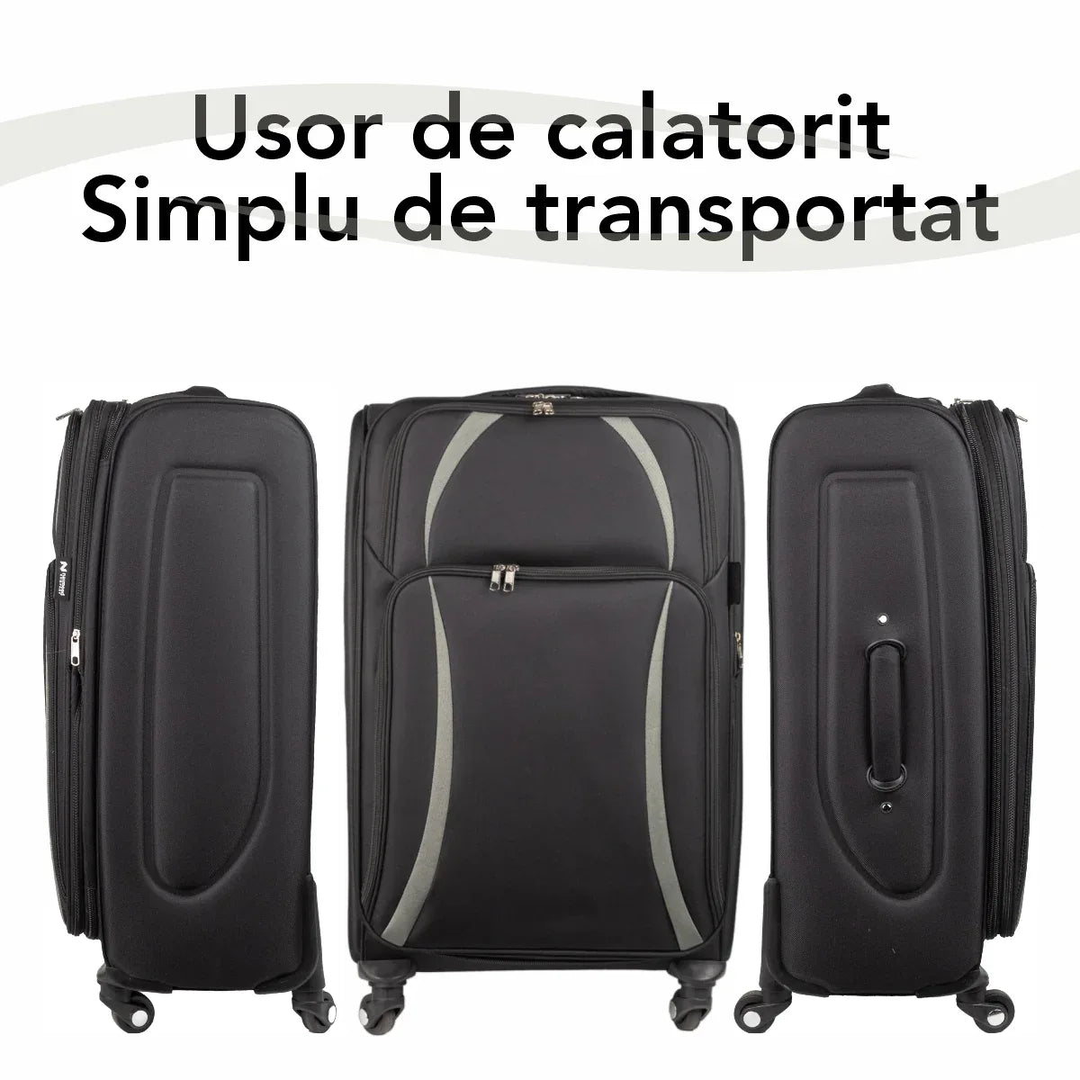 Troler voiaj Mic, Naimeed D5979, 4 roti, material textil, inchidere cifru, Negru, 35.5x26x52cm