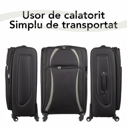 Troler voiaj Mic, Naimeed D5979, 4 roti, material textil, inchidere cifru, Negru, 35.5x26x52cm