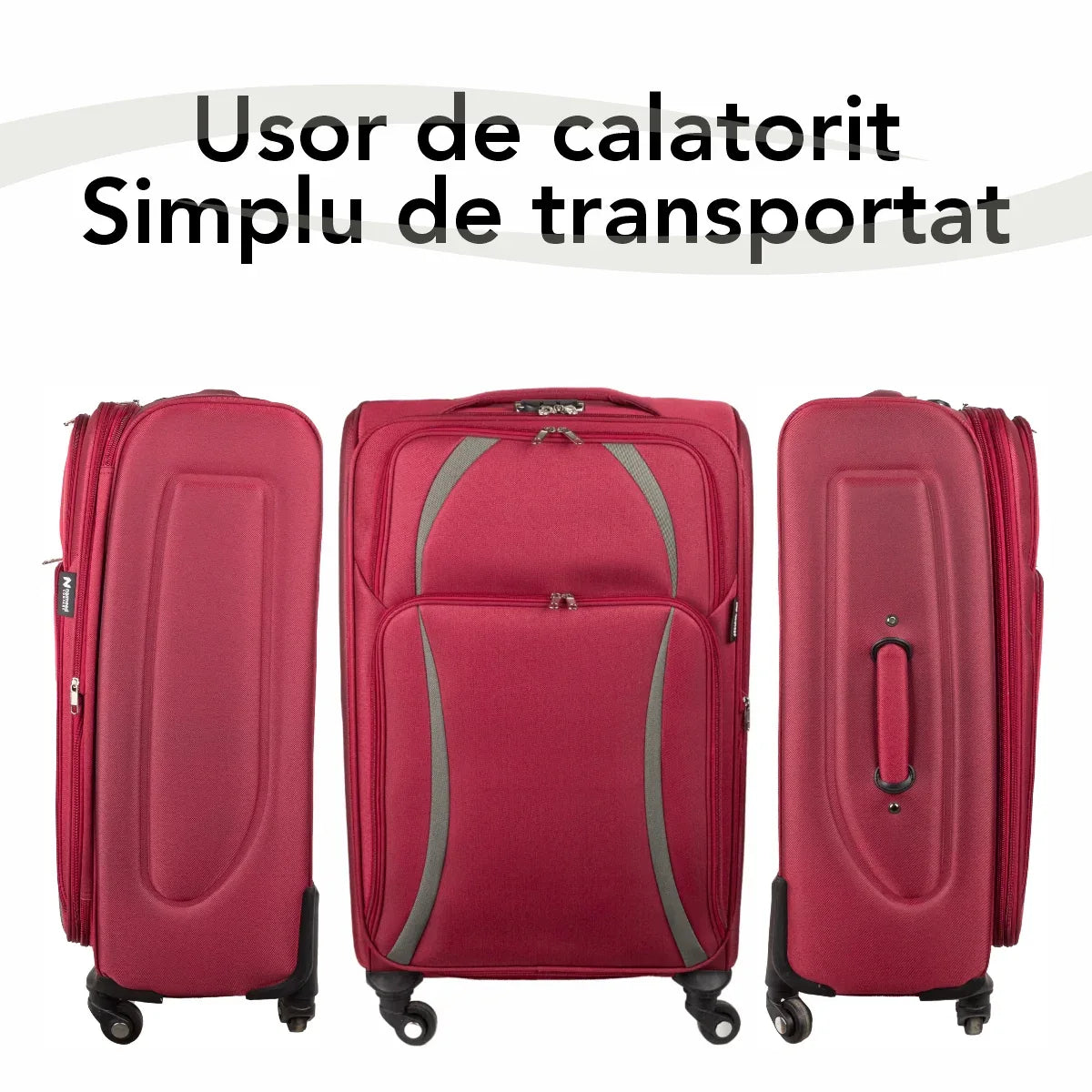Troler voiaj Mare, Naimeed D5980, 4 roti, material textil, inchidere cifru, Rosu, 45x30x73cm
