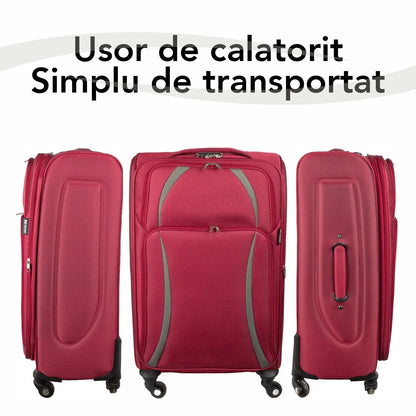 Troler voiaj Mare, Naimeed D5980, 4 roti, material textil, inchidere cifru, Rosu, 45x30x73cm