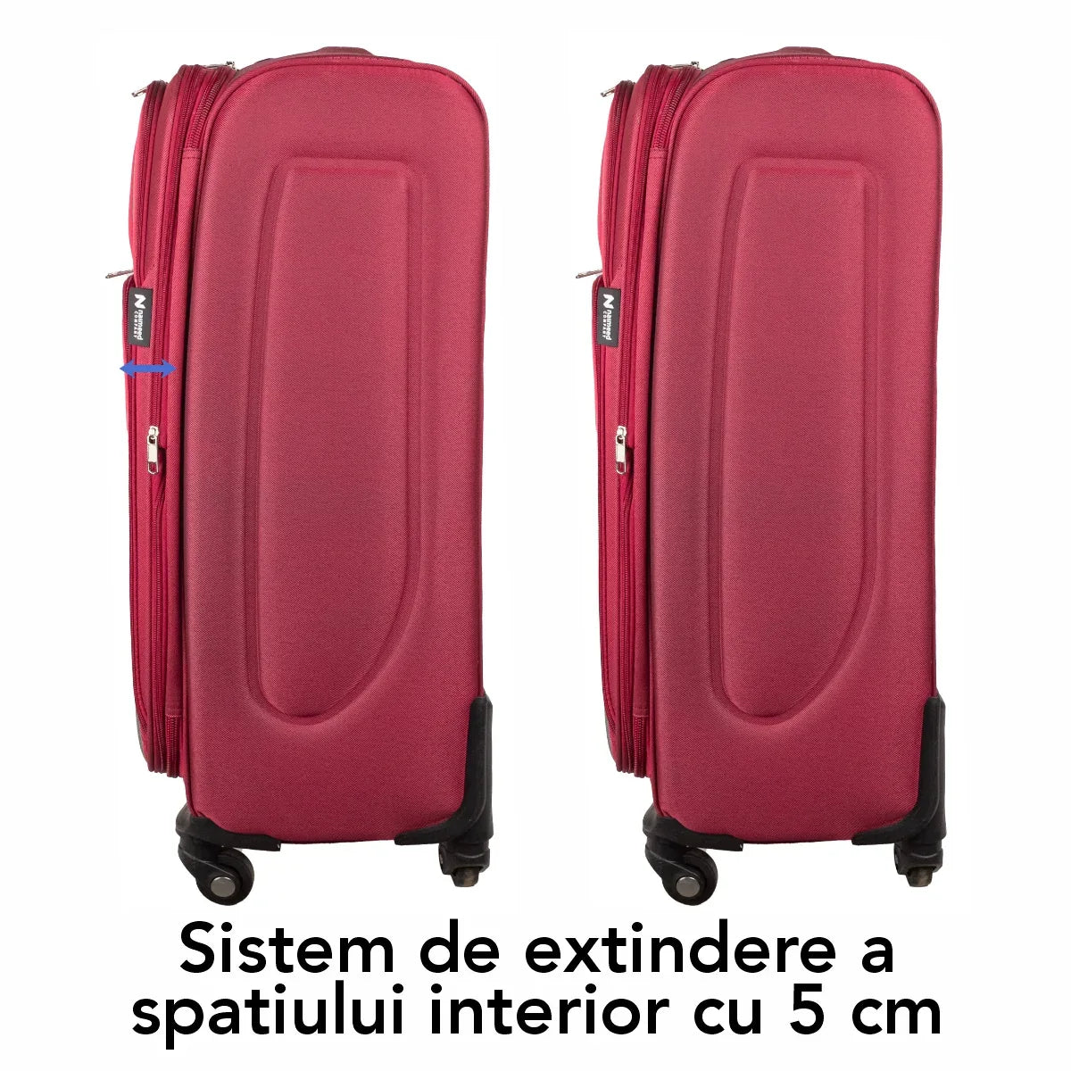 Troler voiaj Mediu, Naimeed D5980, 4 roti, material textil, inchidere cifru, Rosu, 40x28x63cm