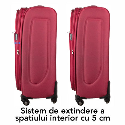Troler voiaj Mic, Naimeed D5980, 4 roti, material textil, inchidere cifru, Rosu, 35.5x26x52cm