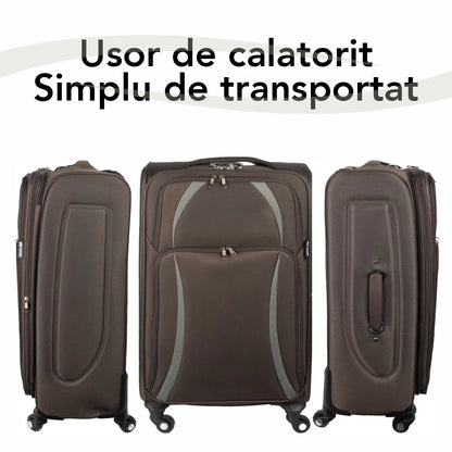 Troler voiaj Mediu, Naimeed D5982, 4 roti, material textil, inchidere cifru, Maro, 40x28x63cm