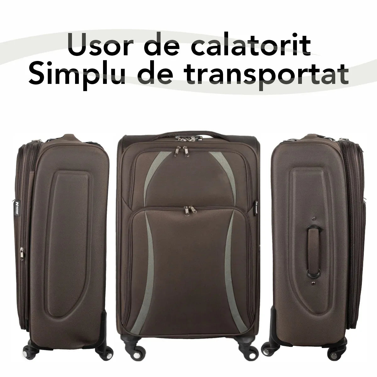 Troler voiaj Mare, Naimeed D5982, 4 roti, material textil, inchidere cifru, Maro, 45x30x73cm