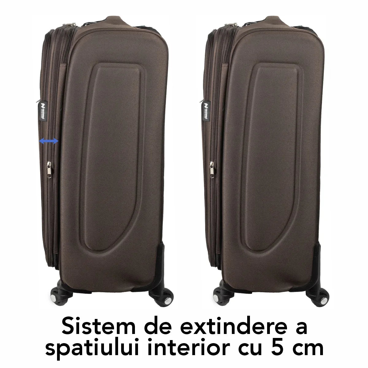 Troler voiaj Mare, Naimeed D5982, 4 roti, material textil, inchidere cifru, Maro, 45x30x73cm