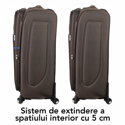Troler voiaj Mic, Naimeed D5982, 4 roti, material textil, inchidere cifru, Maro, 35.5x26x52cm