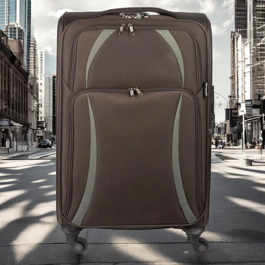 Troler voiaj Mediu, Naimeed D5982, 4 roti, material textil, inchidere cifru, Maro, 40x28x63cm