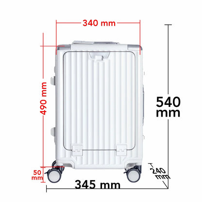 Troler, cabina avion, Naimeed D5989, Premium Voyage, fibra de carbon, port USB, compartiment pentru laptop, inchidere cifru, Alb, 49x34x24cm