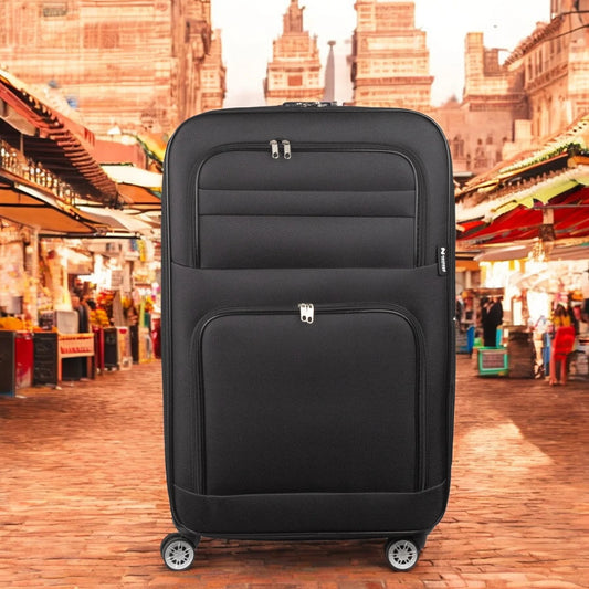 Troler voiaj Mediu, Naimeed D5992, 4 roti, material textil, inchidere cifru, Negru, 43x27x63cm