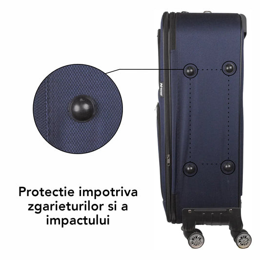 Troler voiaj Mare, Naimeed D5993, 4 roti, material textil, inchidere cifru, Albastru, 47x30x73cm