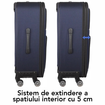 Troler voiaj Mic, Naimeed D5993, 4 roti, material textil, inchidere cifru, Albastru, 37x24x55cm