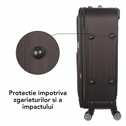 Troler voiaj Mic, Naimeed D5995, 4 roti, material textil, inchidere cifru, Maro, 37x24x55cm