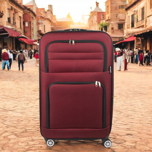 Troler voiaj Mic, Naimeed D5996, 4 roti, material textil, inchidere cifru, Rosu, 37x24x55cm