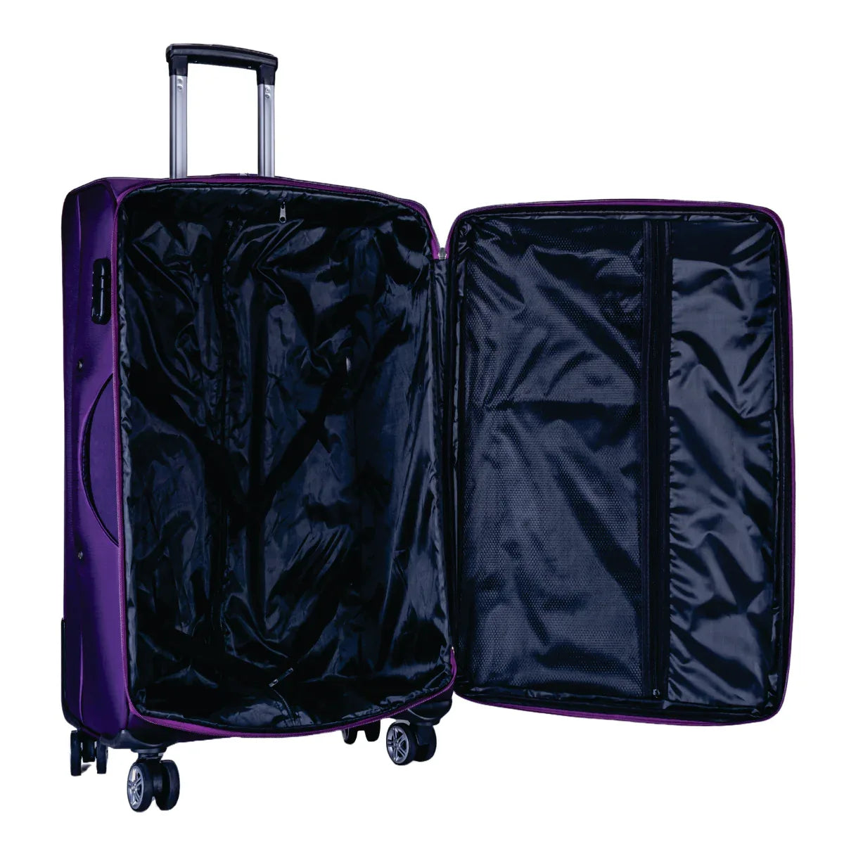 Troler voiaj Mic, Naimeed D5997, 4 roti duble 360 grade, material textil, inchidere cifru, Mov, 35x21x58cm