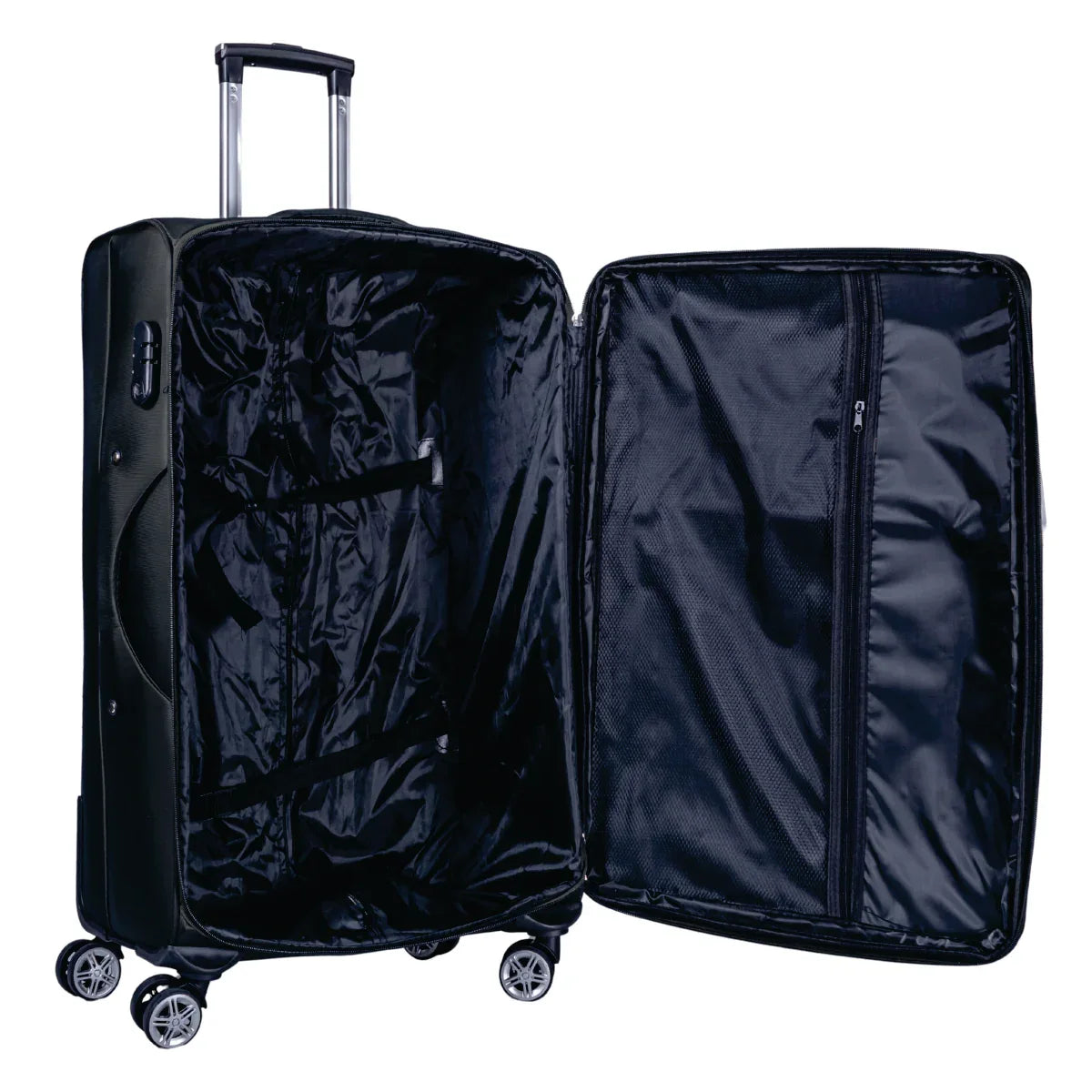Troler voiaj Mediu, Naimeed D5998, 4 roti duble 360 grade, material textil, inchidere cifru, Negru, 41x23x68cm
