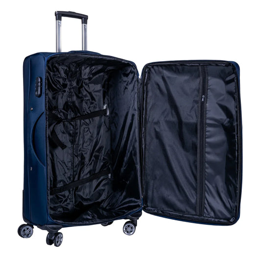 Troler voiaj Mare, Naimeed D5999, 4 roti duble 360 grade, material textil, inchidere cifru, Albastru, 46x27x78cm