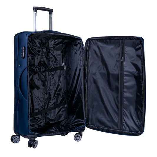 Troler voiaj Mediu, Naimeed D5999, 4 roti duble 360 grade, material textil, inchidere cifru, Albastru, 41x23x68cm