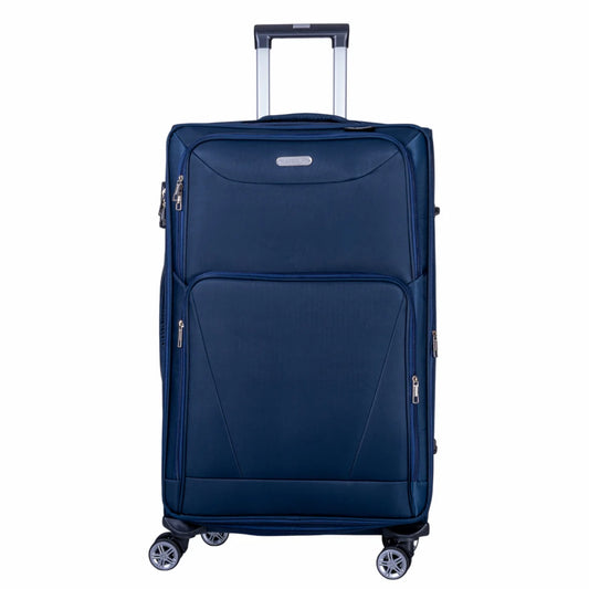 Troler voiaj Mare, Naimeed D5999, 4 roti duble 360 grade, material textil, inchidere cifru, Albastru, 46x27x78cm