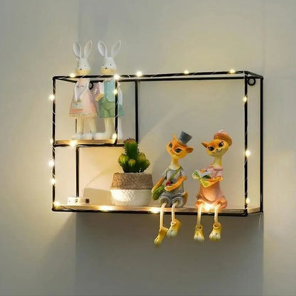 Etajera suspendata, negru cu luminite Led, Naimeed D59N, 38*25*11 cm