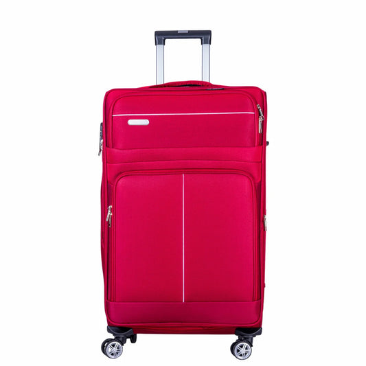 Troler voiaj Mediu, Naimeed D6002, 4 roti duble 360 grade, material textil, inchidere cifru, Rosu, 41x23x68cm