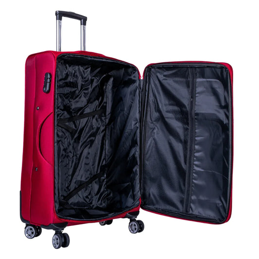 Troler voiaj Mediu, Naimeed D6002, 4 roti duble 360 grade, material textil, inchidere cifru, Rosu, 41x23x68cm