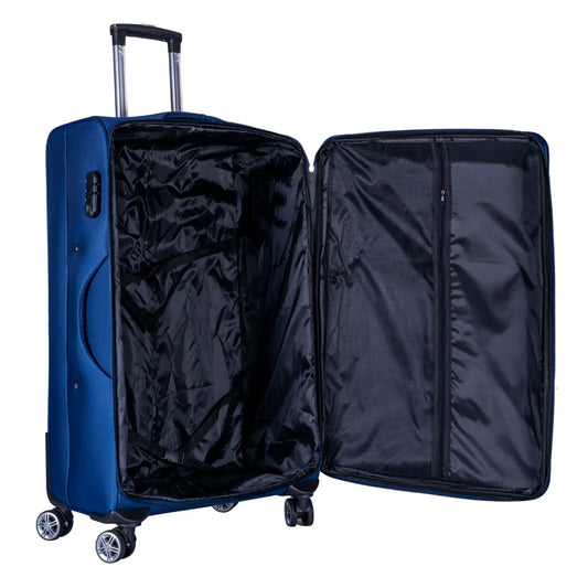 Troler voiaj Mediu, Naimeed D6003, 4 roti duble 360 grade, material textil, inchidere cifru, Albastru, 41x23x68cm