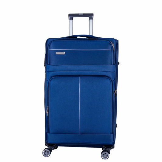 Troler voiaj Mediu, Naimeed D6003, 4 roti duble 360 grade, material textil, inchidere cifru, Albastru, 41x23x68cm