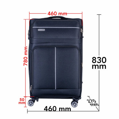 Troler voiaj Mare, Naimeed D6004, 4 roti duble 360 grade, material textil, inchidere cifru, Negru, 46x27x78cm
