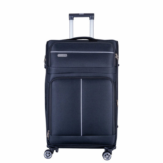 Troler voiaj Mediu, Naimeed D6004, 4 roti duble 360 grade, material textil, inchidere cifru, Negru, 41x23x68cm