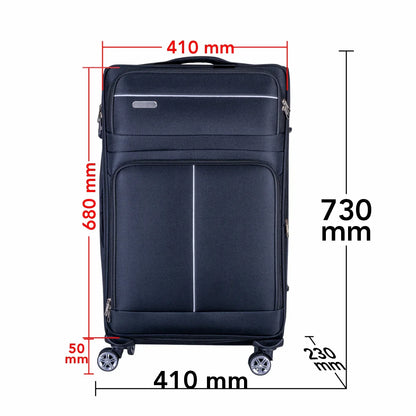 Troler voiaj Mediu, Naimeed D6004, 4 roti duble 360 grade, material textil, inchidere cifru, Negru, 41x23x68cm